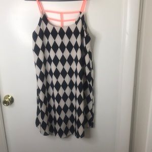 Black dress, peach straps